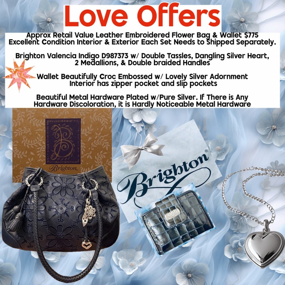 Brighton Valencia Indigo Bag Wallet Dust Bag & Box Leather Embroidered Bag Excel